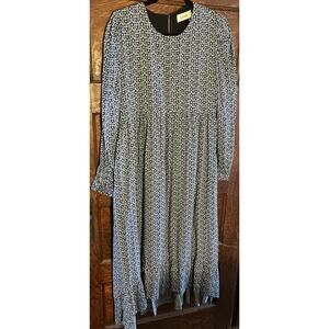 NWT Louche Blue Black Kenny Geo Star Print Maxi Dress Ruffle Hem Prairie Sz 10